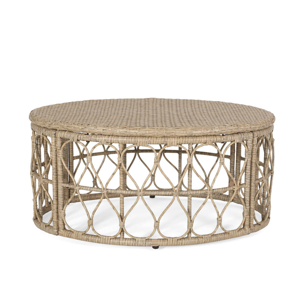 Cultured Outdoor Coffee Table with Wicker Weave Top and Looped Design