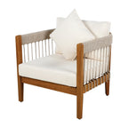 Azari Outdoor Acacia Wood Club Chair with Handwoven Rope Accents & Curved Backrest