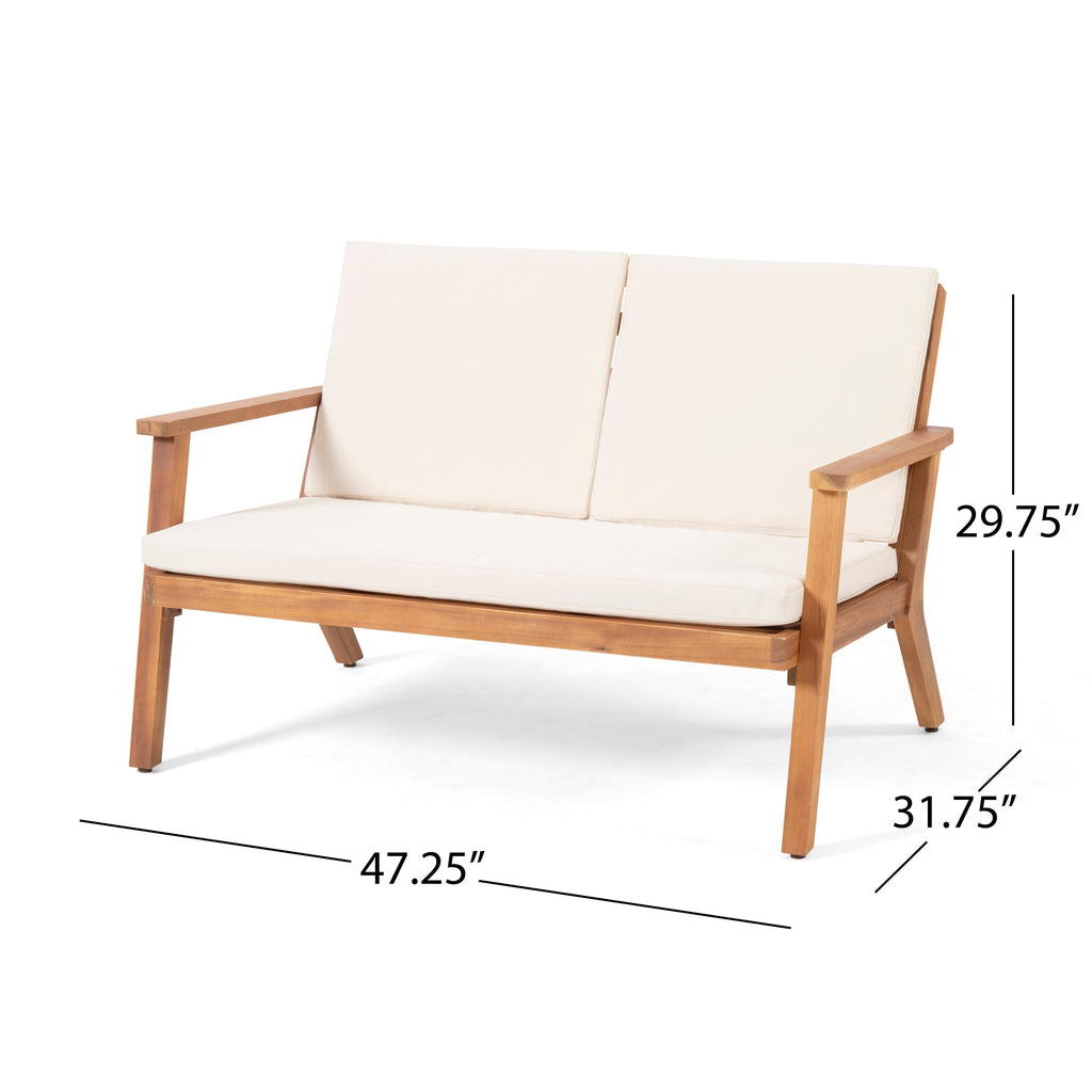 Brixton Outdoor Acacia Wood Loveseat and Coffee Table Set with Cushions