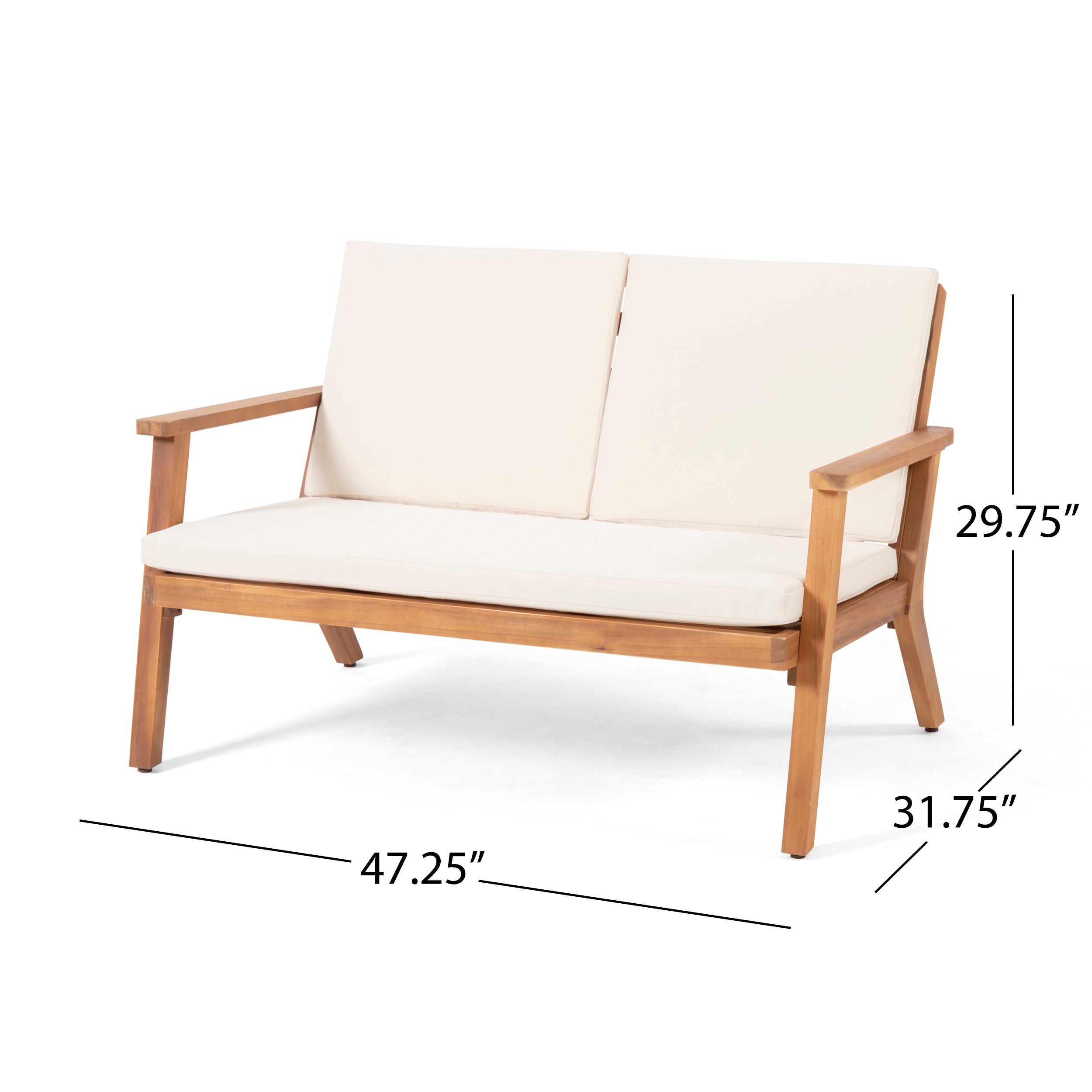 Brixton Outdoor Acacia Wood Loveseat and Coffee Table Set with Cushions