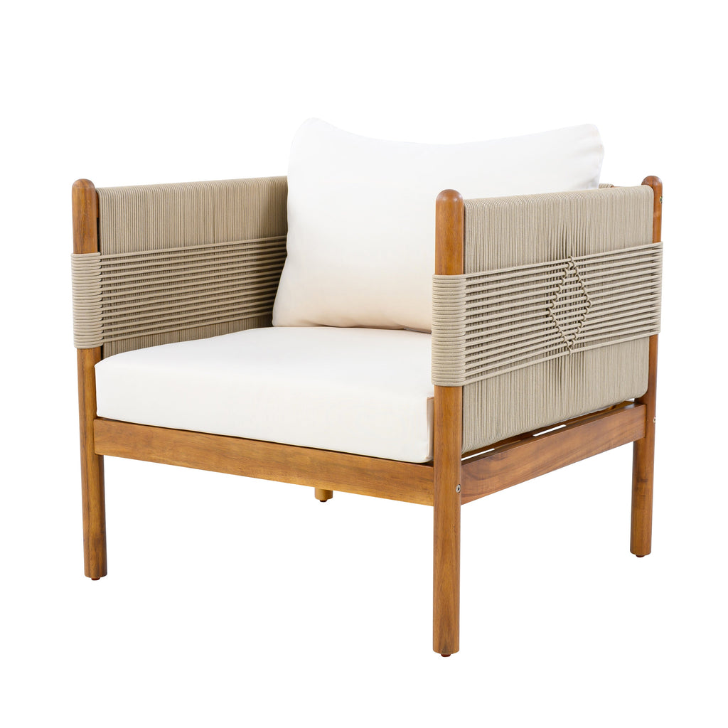 Seabrook Acacia Wood Outdoor Club Chair with Diamond Rope Weave & Cushions