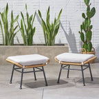 Cordella Outdoor Modern Boho Wicker Ottoman with Cushions, Set of 2