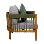 Azari Outdoor Acacia Wood Club Chair with Handwoven Rope Accents & Curved Backrest