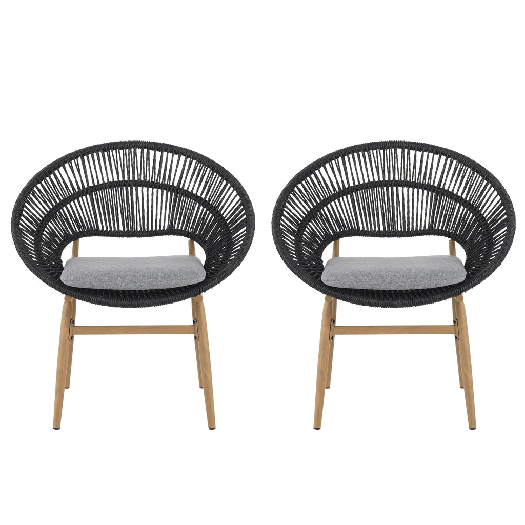 Cyril Outdoor Wicker Papasan Style Dining Chair, Set of 2