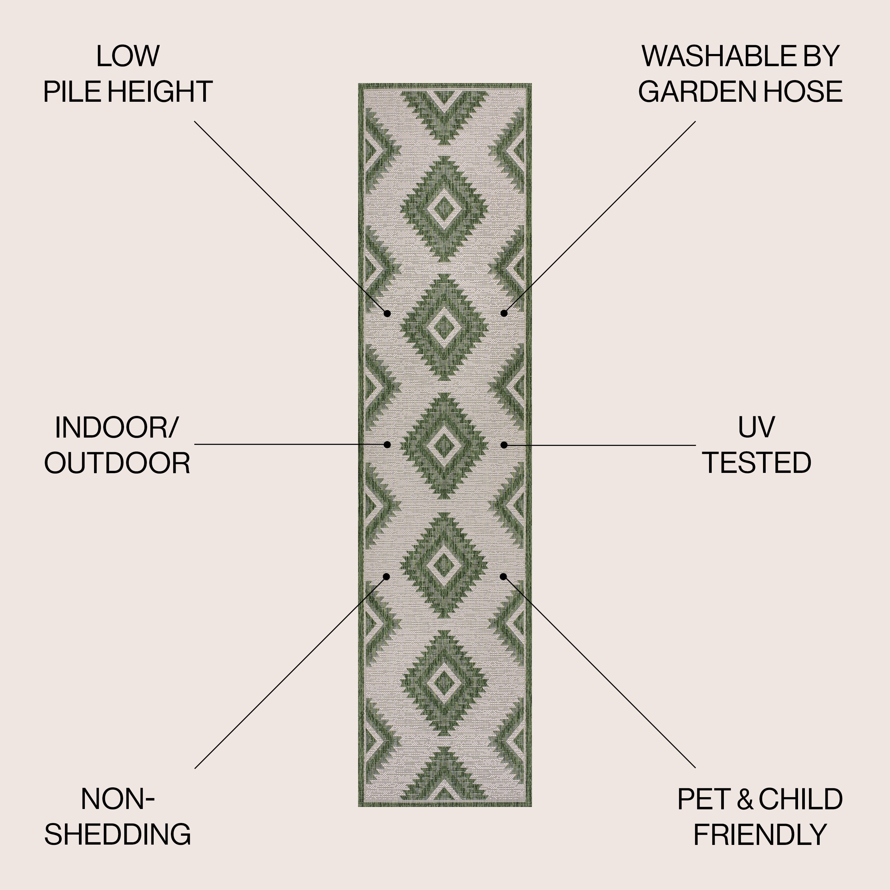 Lior Geometric Moroccan Diamond Indoor/Outdoor Runner Rug