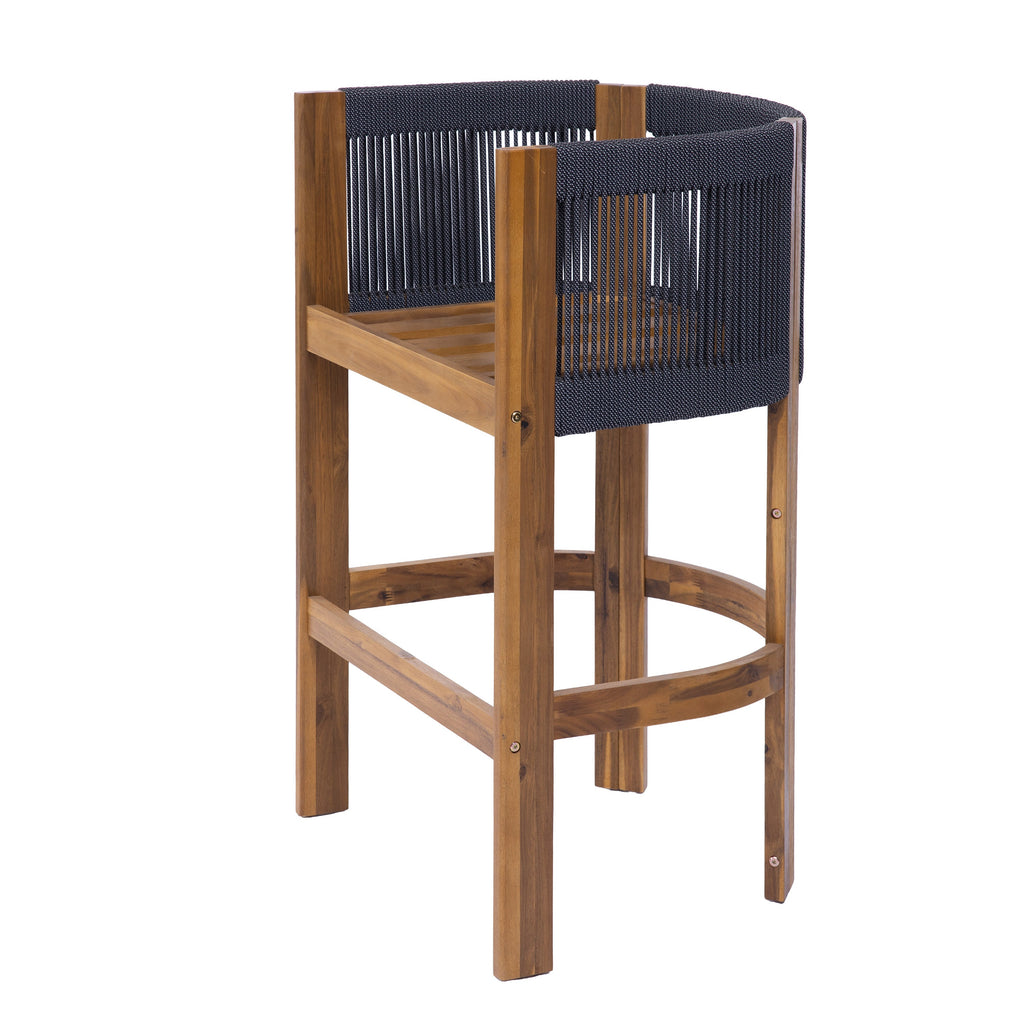 Matera Outdoor Wood & Rope Barstools, Set of 2