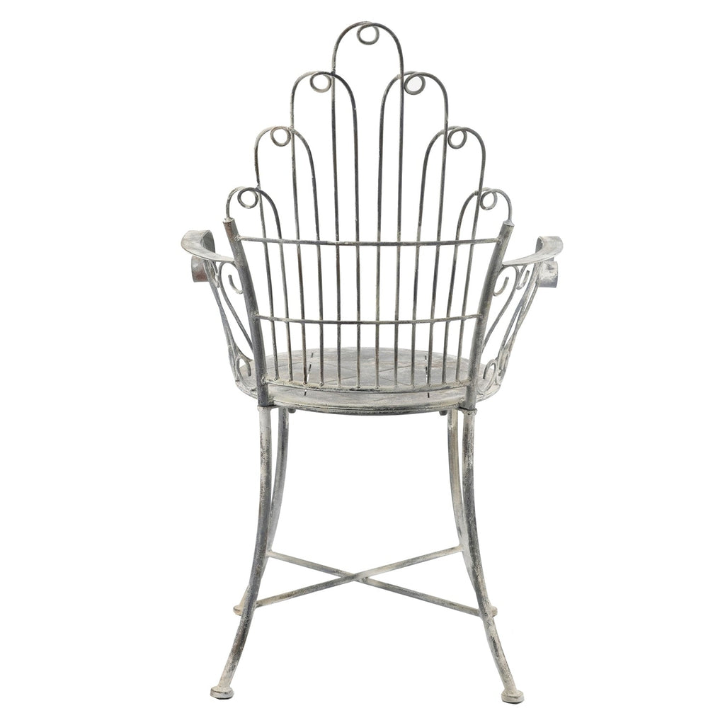 Distressed Silver Finish Iron French Country Garden Chair