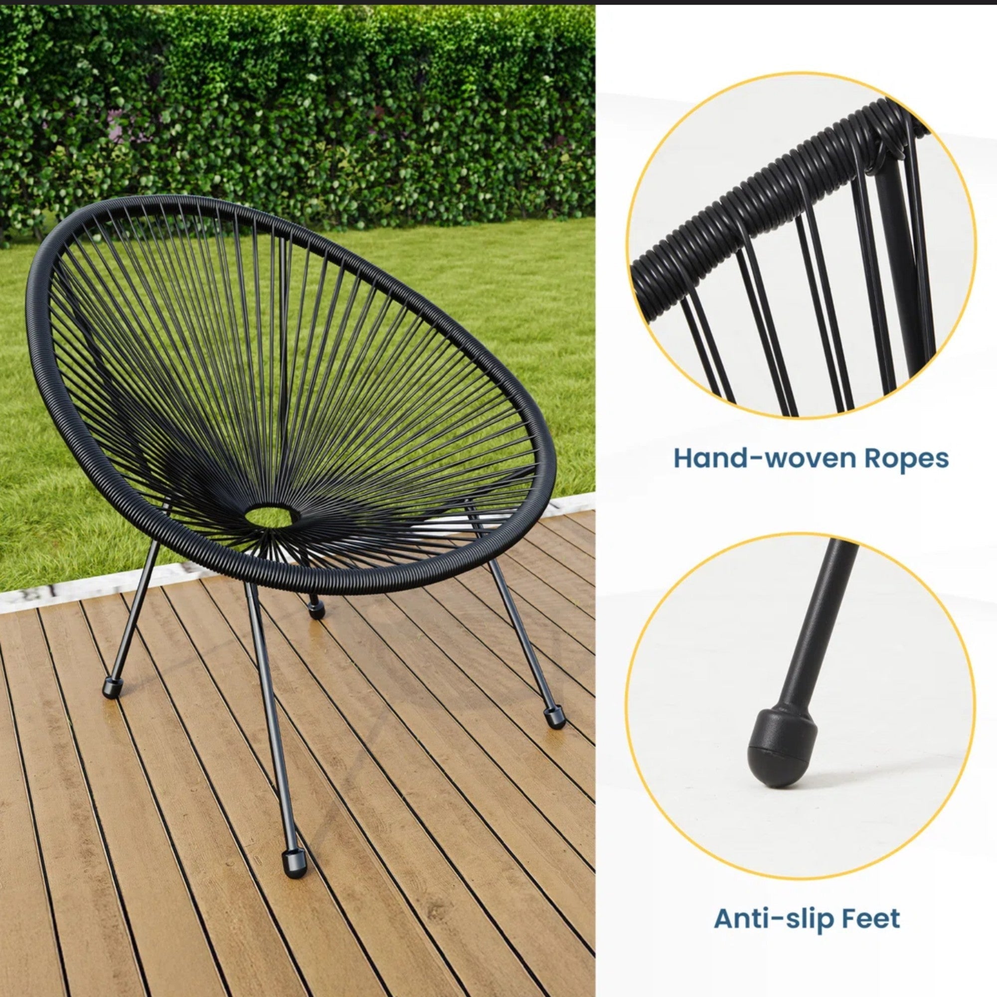 Acapulco-Style 3-Piece Patio Bistro Set with Gray PE Rattan Chairs & Tempered Glass Table
