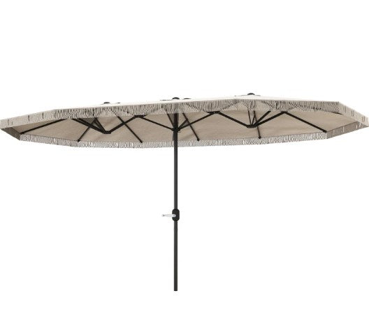 Oversized Fringe Trim Patio Umbrella with Crank Handle