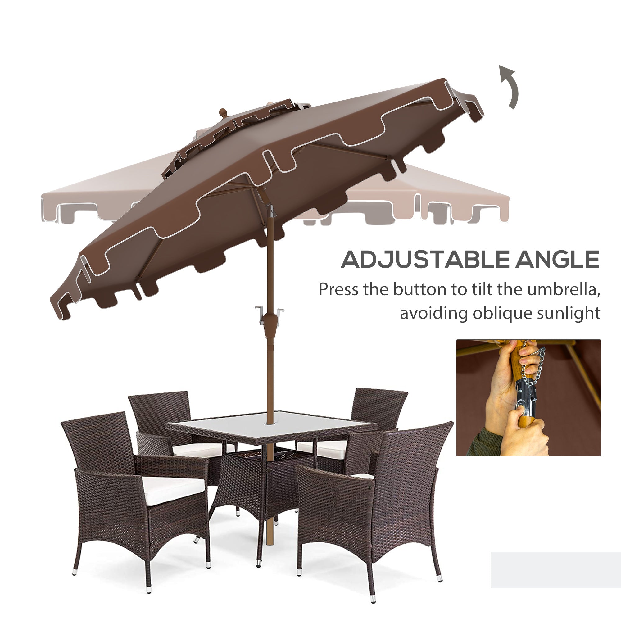 9' Double Top Ruffled Patio Umbrella with Push Button Tilt and Crank