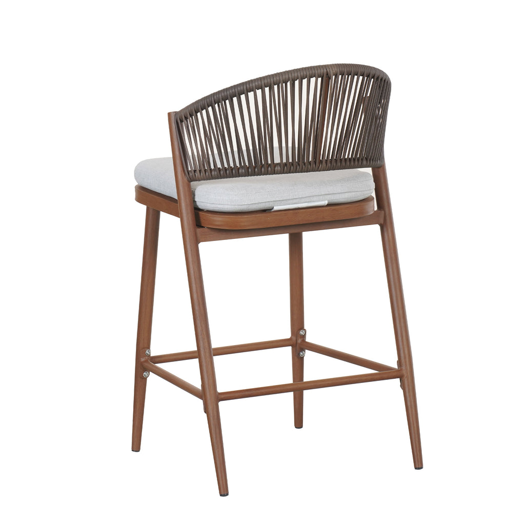 Outdoor Metal Frame Stools with Scallop-Shaped Backrest & Water-Resistant Cushions, Set of 2