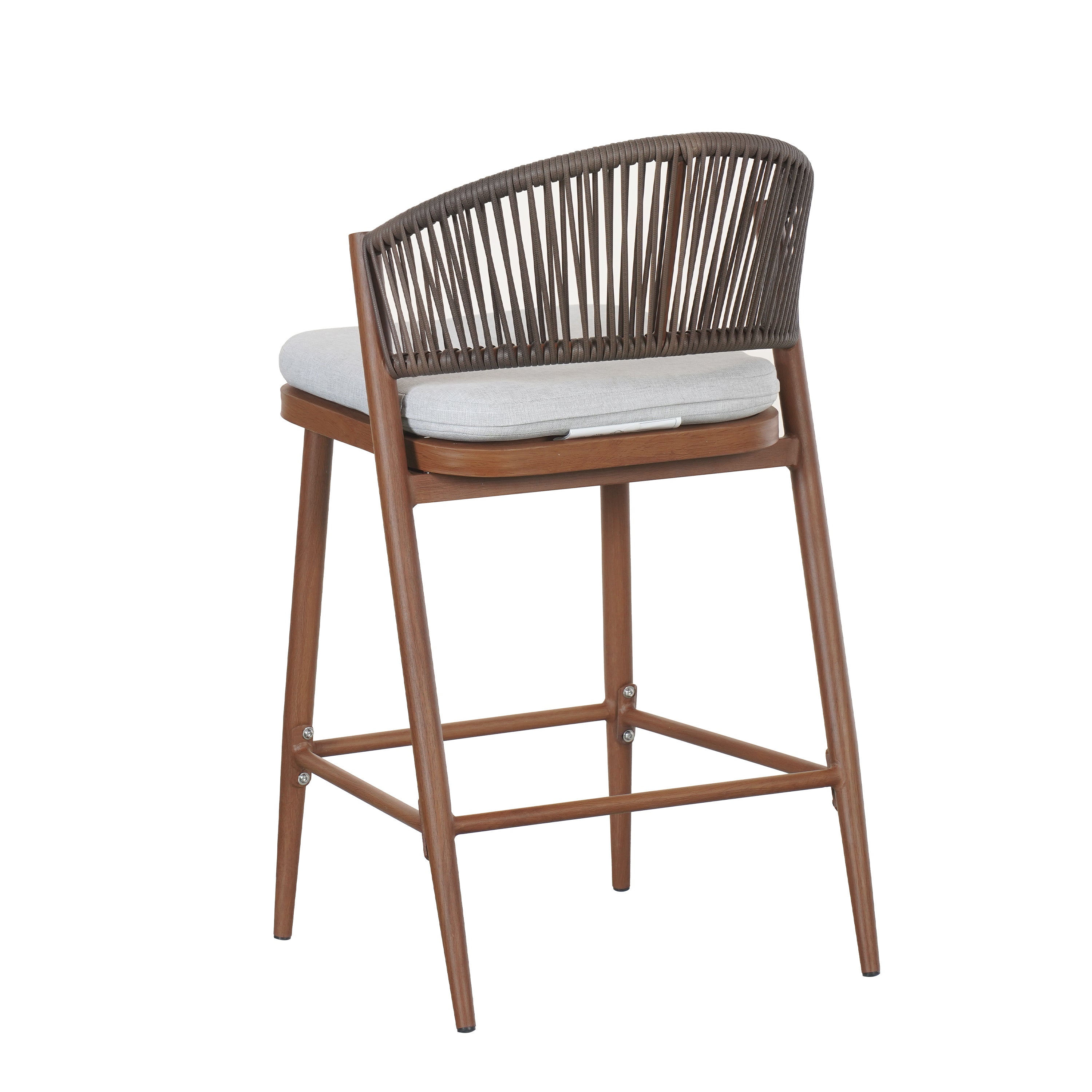 Outdoor Metal Frame Stools with Scallop-Shaped Backrest & Water-Resistant Cushions, Set of 2