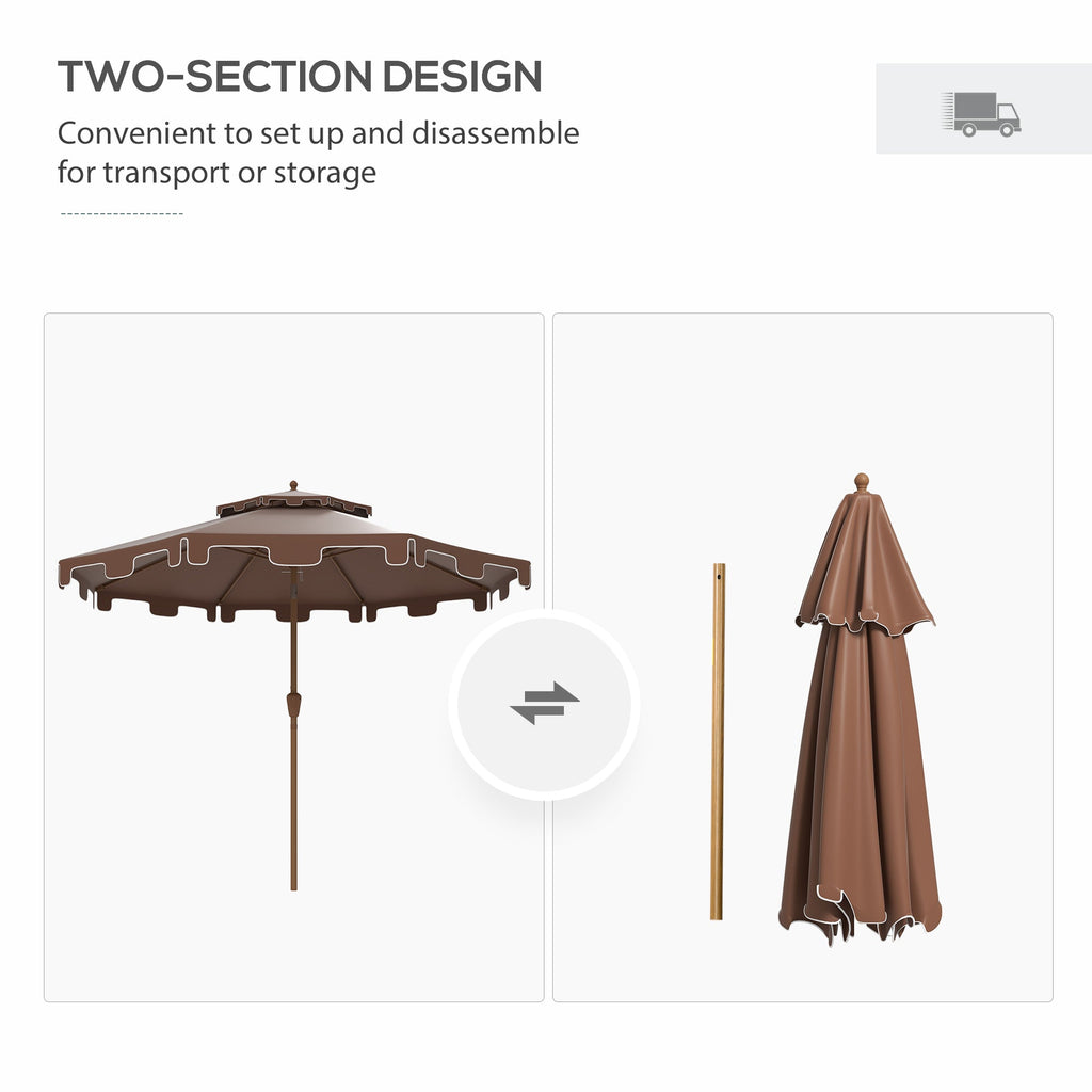 9' Double Top Ruffled Patio Umbrella with Push Button Tilt and Crank