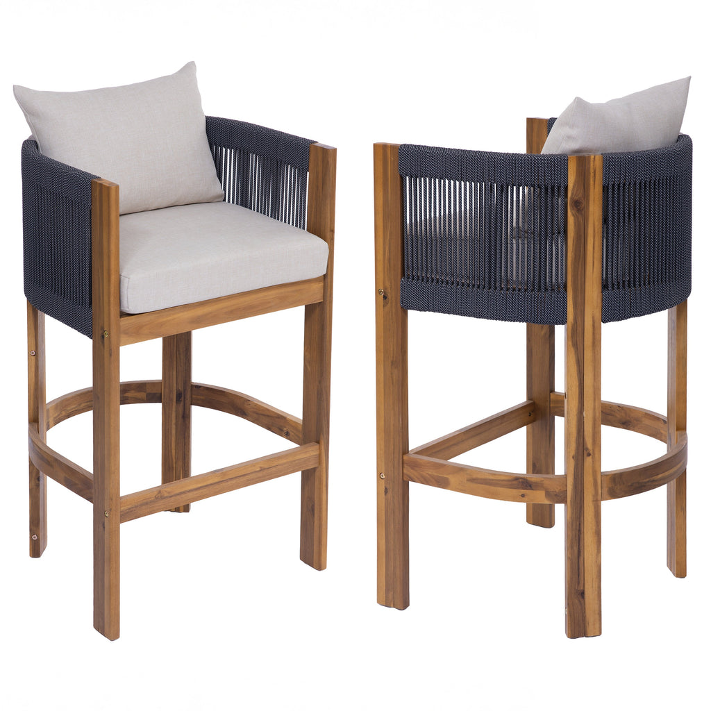 Matera Outdoor Wood & Rope Barstools, Set of 2