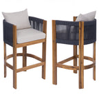 Matera Outdoor Wood & Rope Barstools, Set of 2