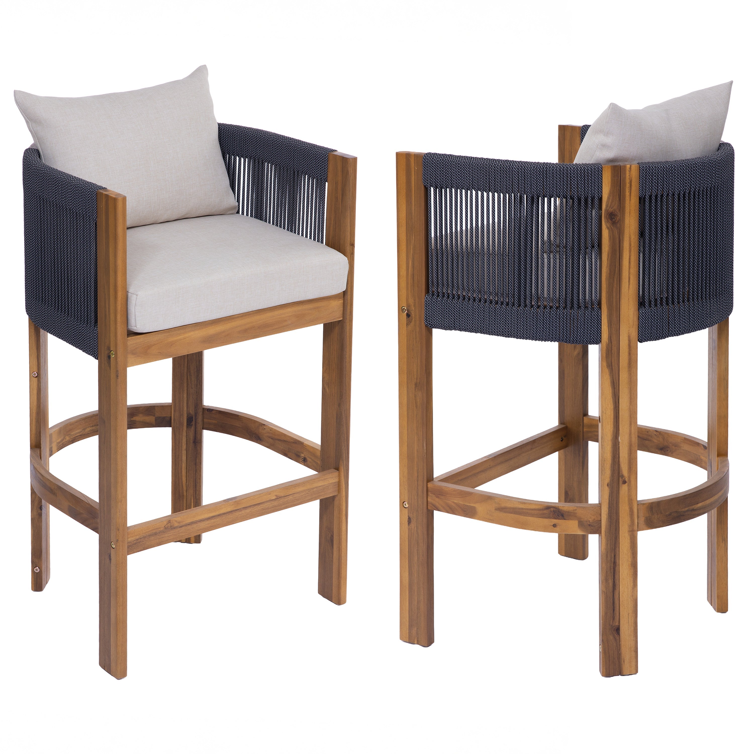 Matera Outdoor Wood & Rope Barstools, Set of 2