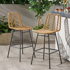 Sawtelle Outdoor Wicker Barstools, Set of 2