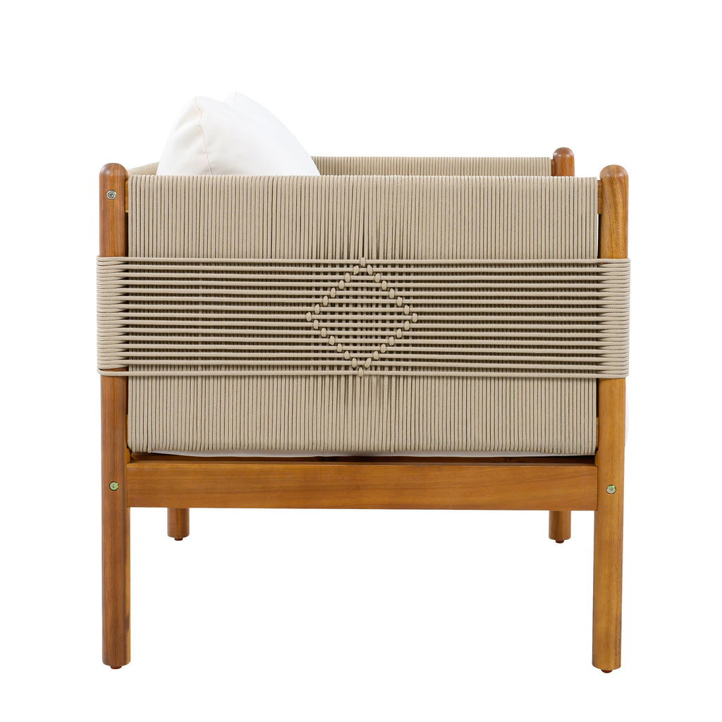 Seabrook Acacia Wood Outdoor Club Chair with Diamond Rope Weave & Cushions