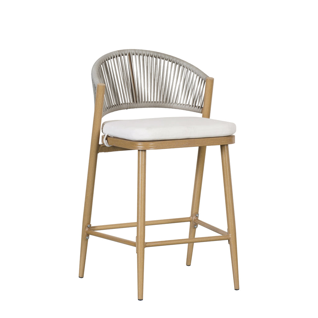 Outdoor Metal Frame Stools with Scallop-Shaped Backrest & Water-Resistant Cushions, Set of 2