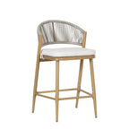 Outdoor Metal Frame Stools with Scallop-Shaped Backrest & Water-Resistant Cushions, Set of 2