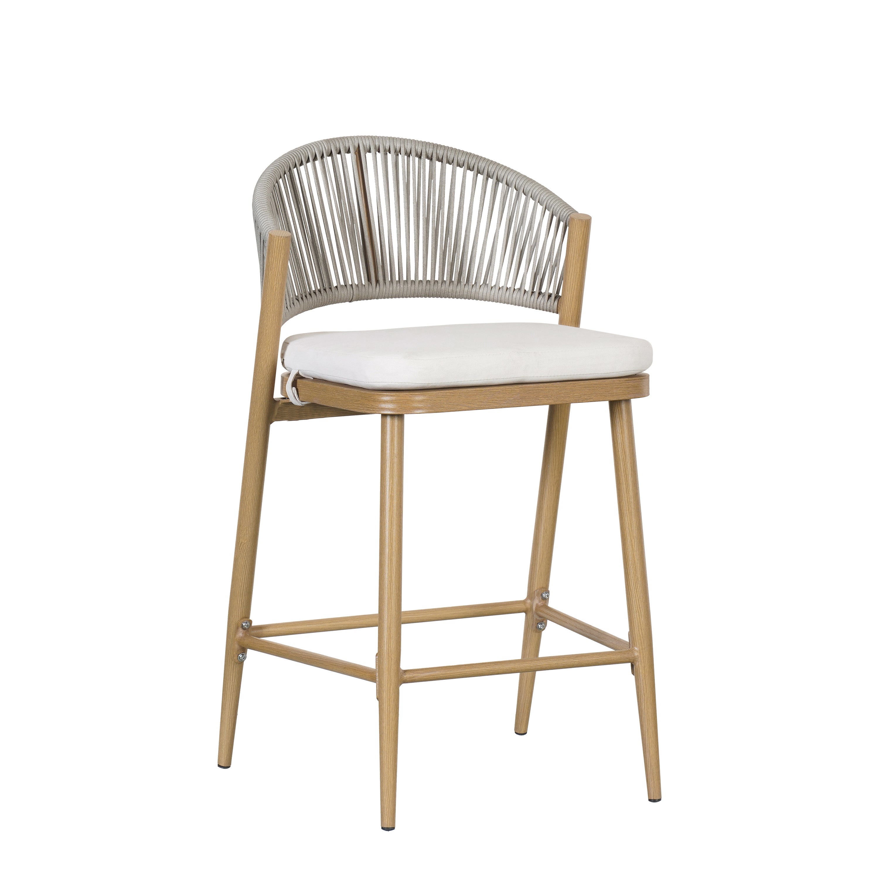 Outdoor Metal Frame Stools with Scallop-Shaped Backrest & Water-Resistant Cushions, Set of 2