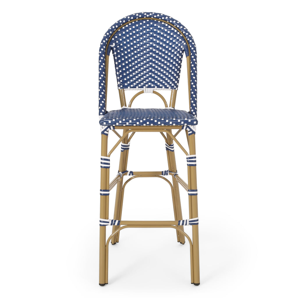 Clifftop 29.5" Outdoor Rattan Bar Stool with Aluminum Frame and Footrest, Set of 2