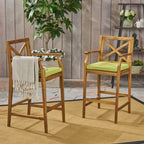 Perla Outdoor Acacia Wood Barstools, Set of 2