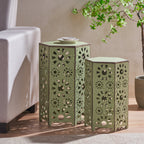Eliana Iron Outdoor Side Table Set with Sunburst Cut Out