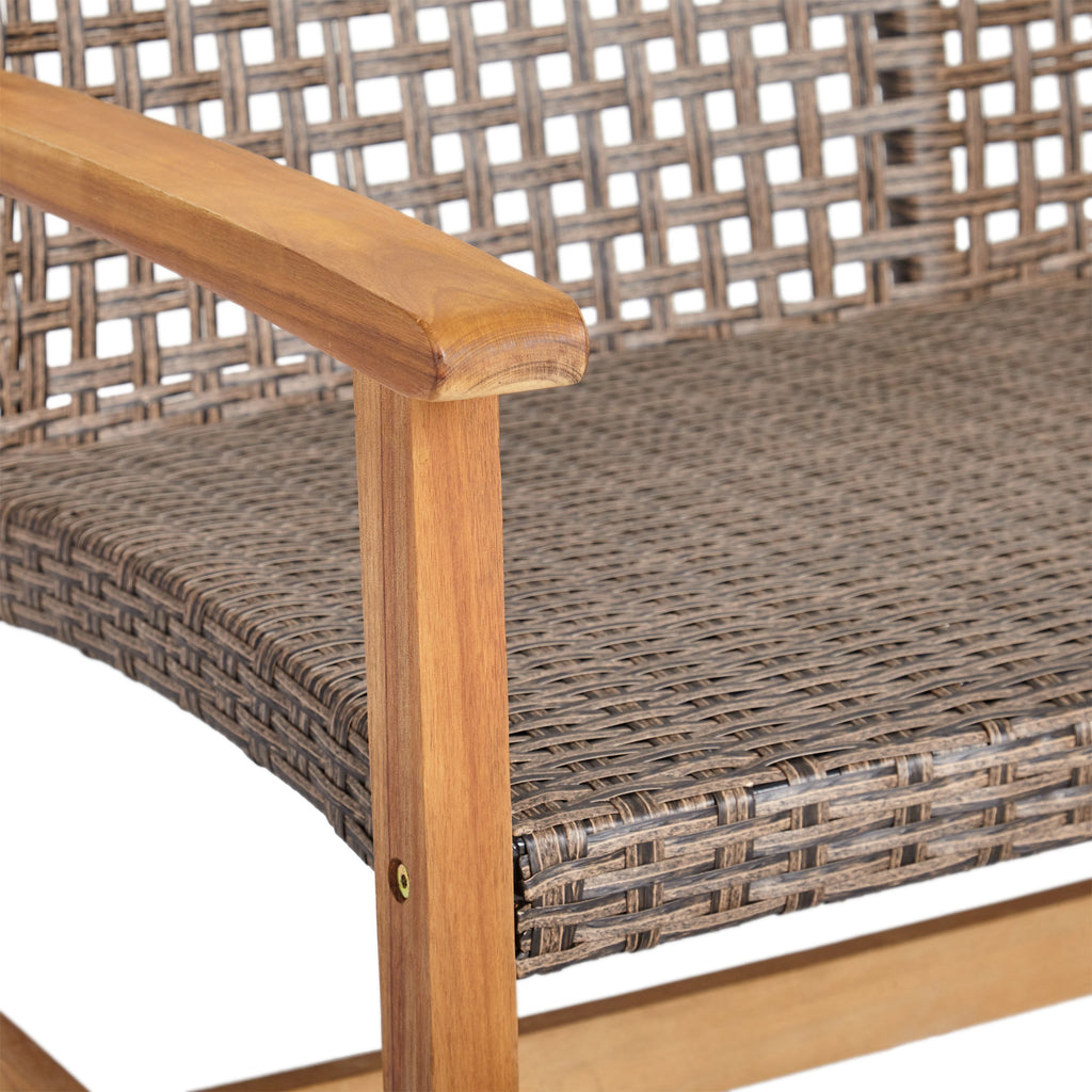 Hampton Outdoor Rattan & Acacia Wood Wicker Club Chairs, Set of 2