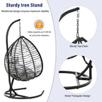 Foldable Rattan Egg Swing Chair with Iron Frame, Plush Cushion & Removable Headrest