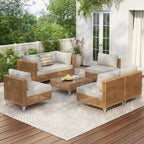 7-Piece Outdoor Wicker Sectional Sofa with Water Resistant Cushions and Coffee Table