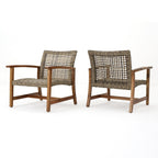 Hampton Outdoor Rattan & Acacia Wood Wicker Club Chairs, Set of 2