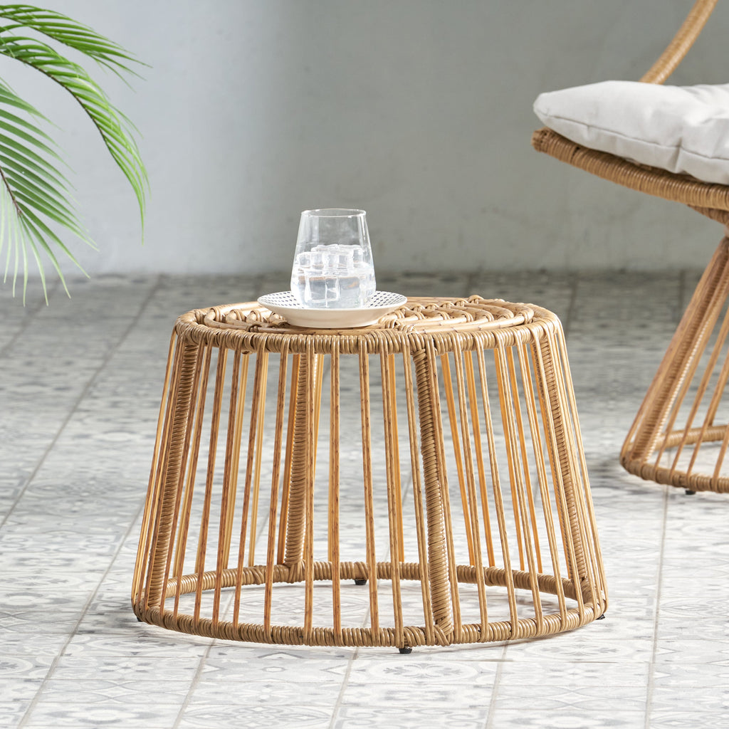 Enduring Outdoor Rattan Side Table with Cage Frame