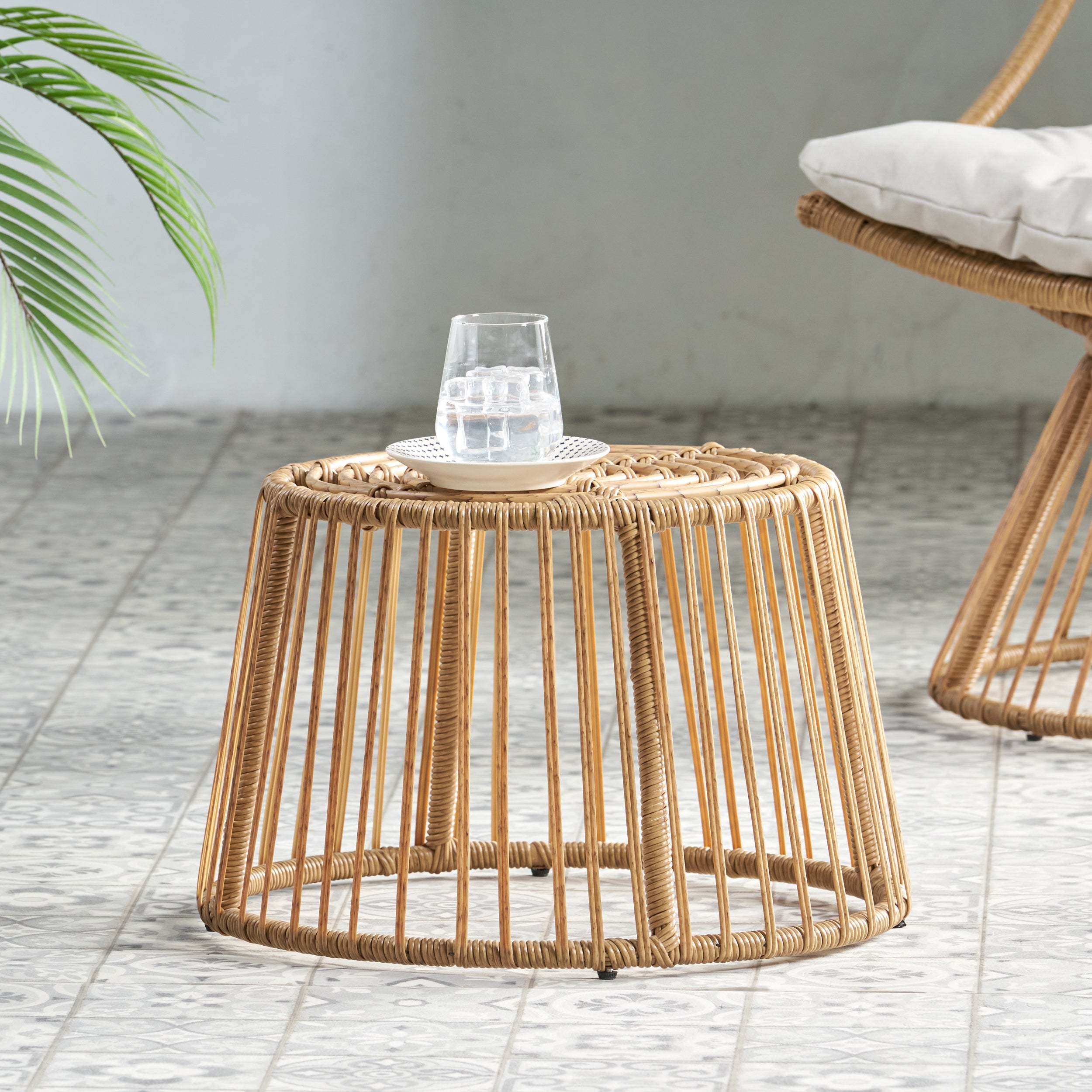 Enduring Outdoor Rattan Side Table with Cage Frame
