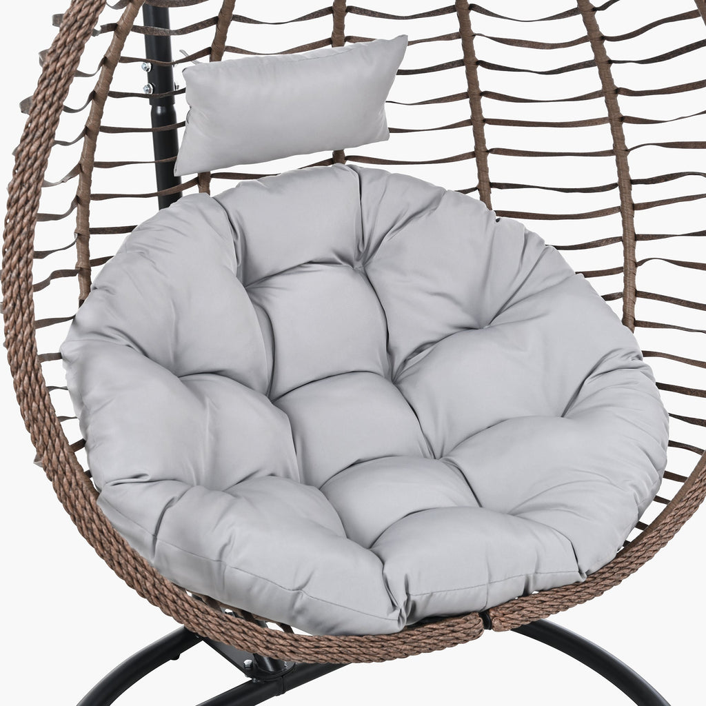 Foldable Rattan Egg Swing Chair with Iron Frame, Plush Cushion & Removable Headrest