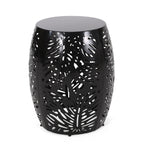 Rebirth Outdoor End Table with Tropical Palm Leaf Pattern and Iron Frame