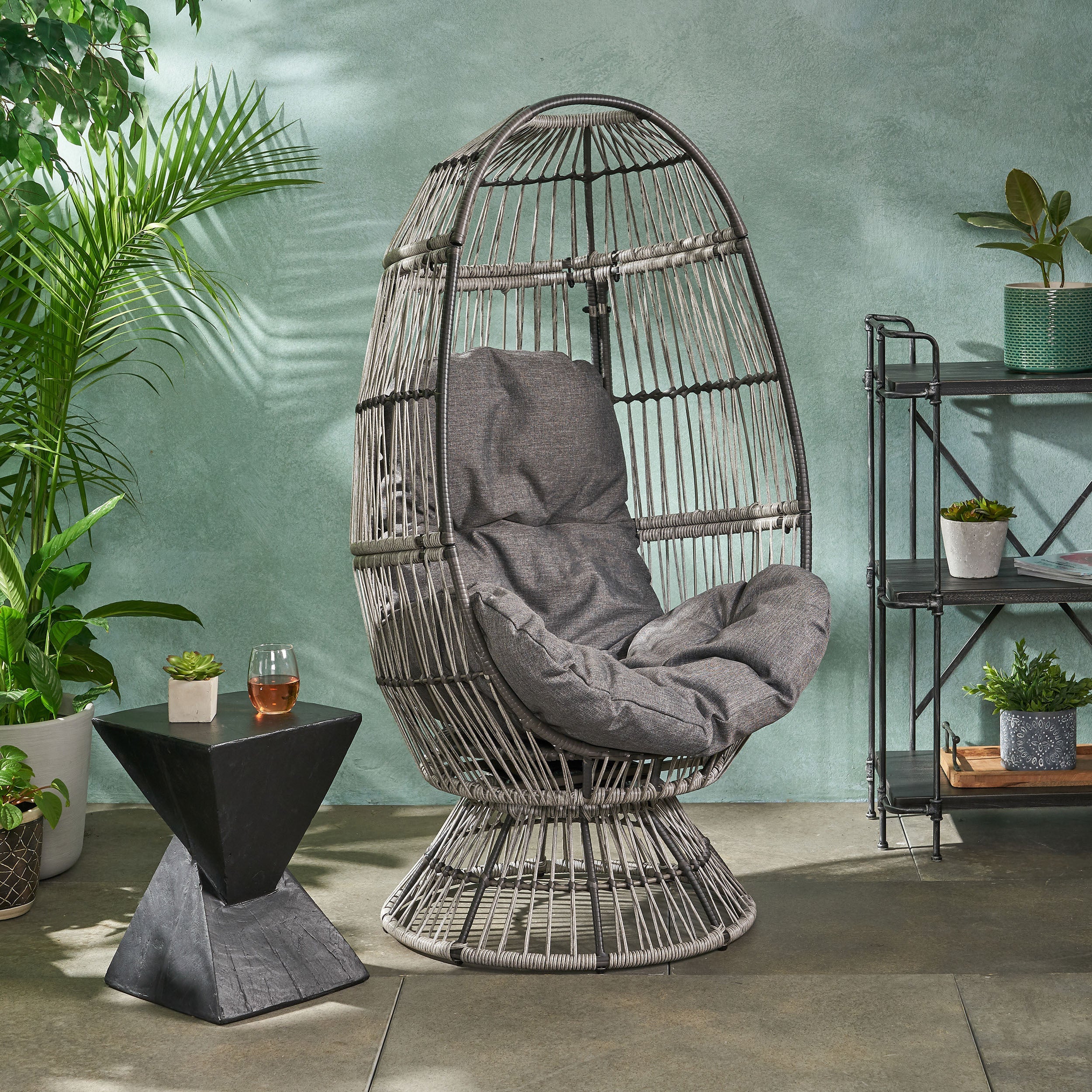 Lazulite Outdoor Egg Chair with Water-Resistant Cushion and Swivel Function