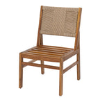 Monica Outdoor Wood and Wicker Woven Dining Chair with Cushions, Set of 2