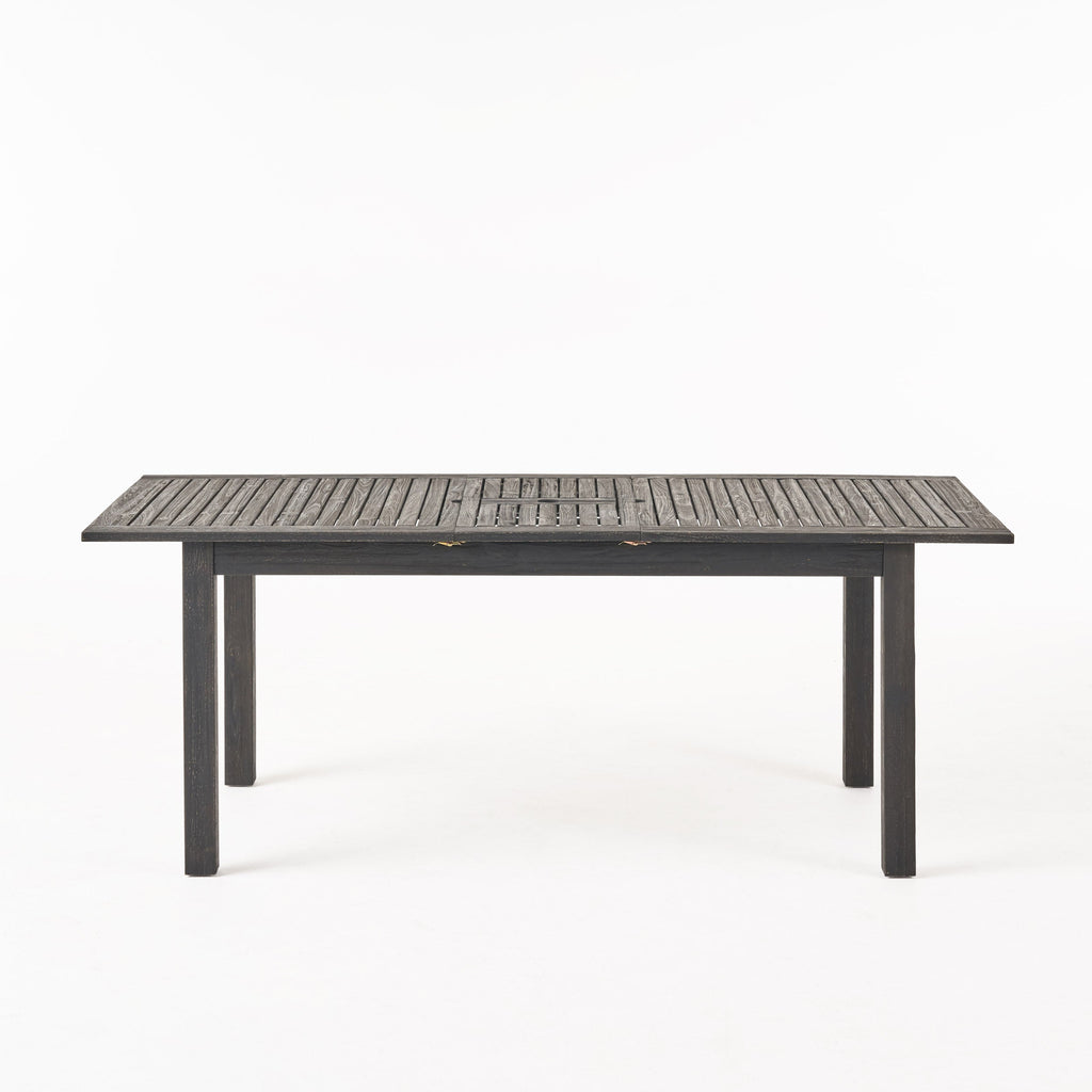 Outdoor Expandable Acacia Wood Dining Table, Dark Grey