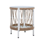 Caspian Outdoor Handwoven Rope Accent Table with Glass Top