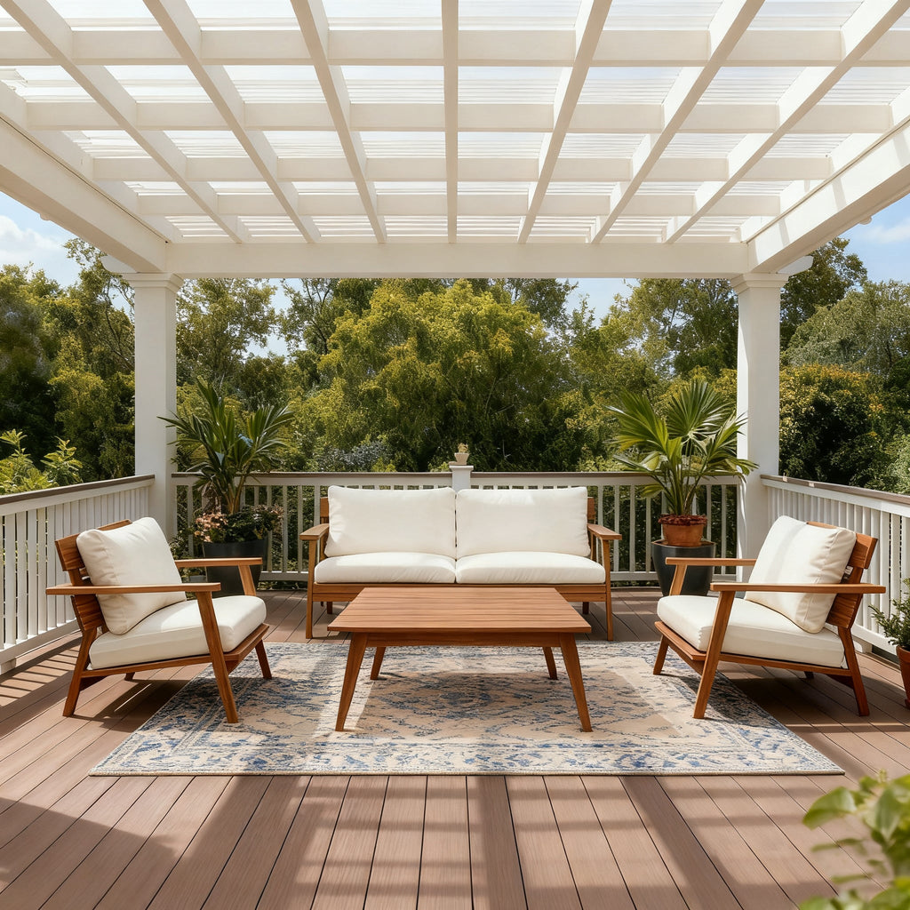 Mid-Century Modern 4-Piece Acacia Wood Outdoor Patio Set