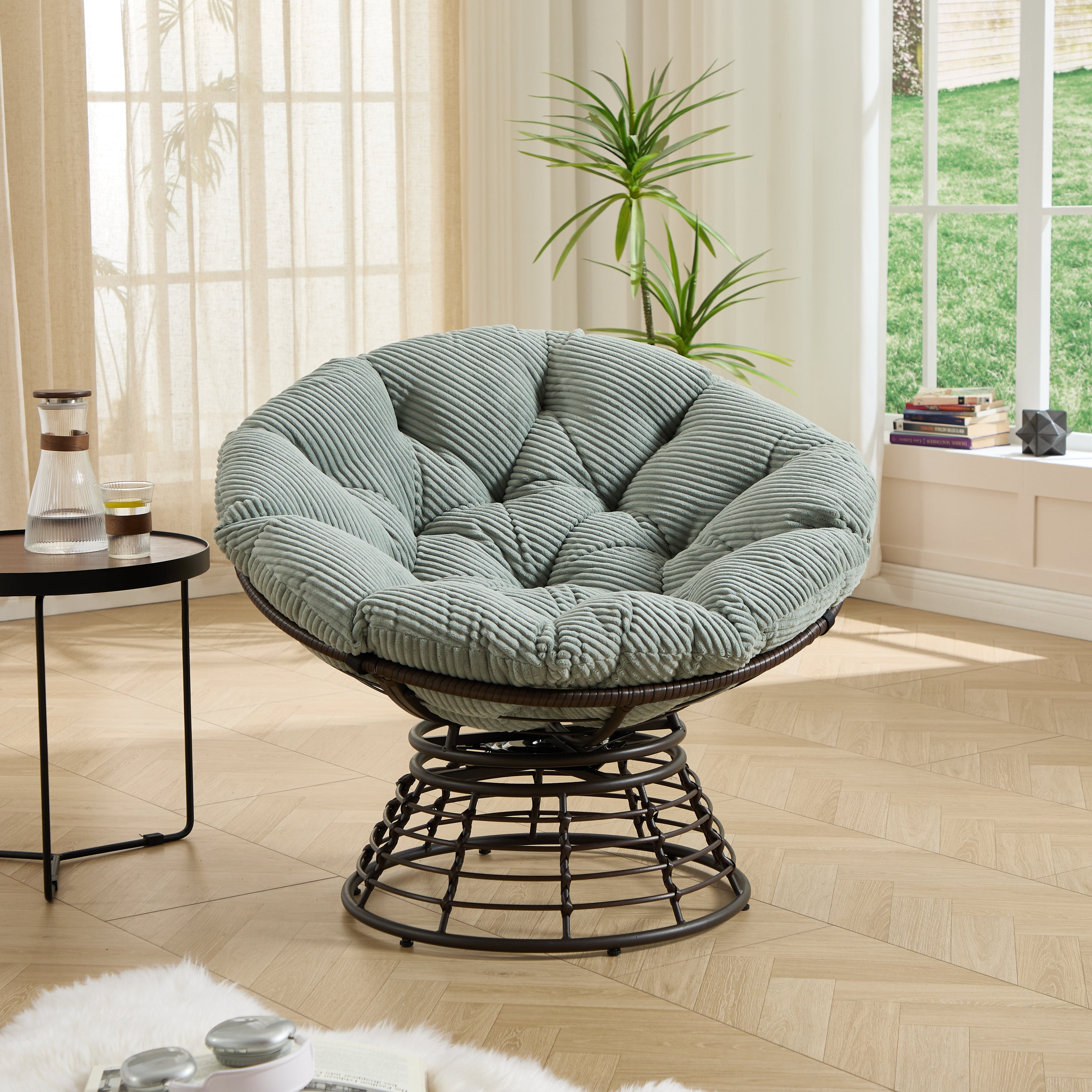360° Swivel Indoor Outdoor Wicker Papasan Chair with Soft Thick Cushion