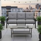 Marisol 2 Piece Outdoor Patio Set, 70" All-Weather Metal 3-Seat Sofa and Coffee Table