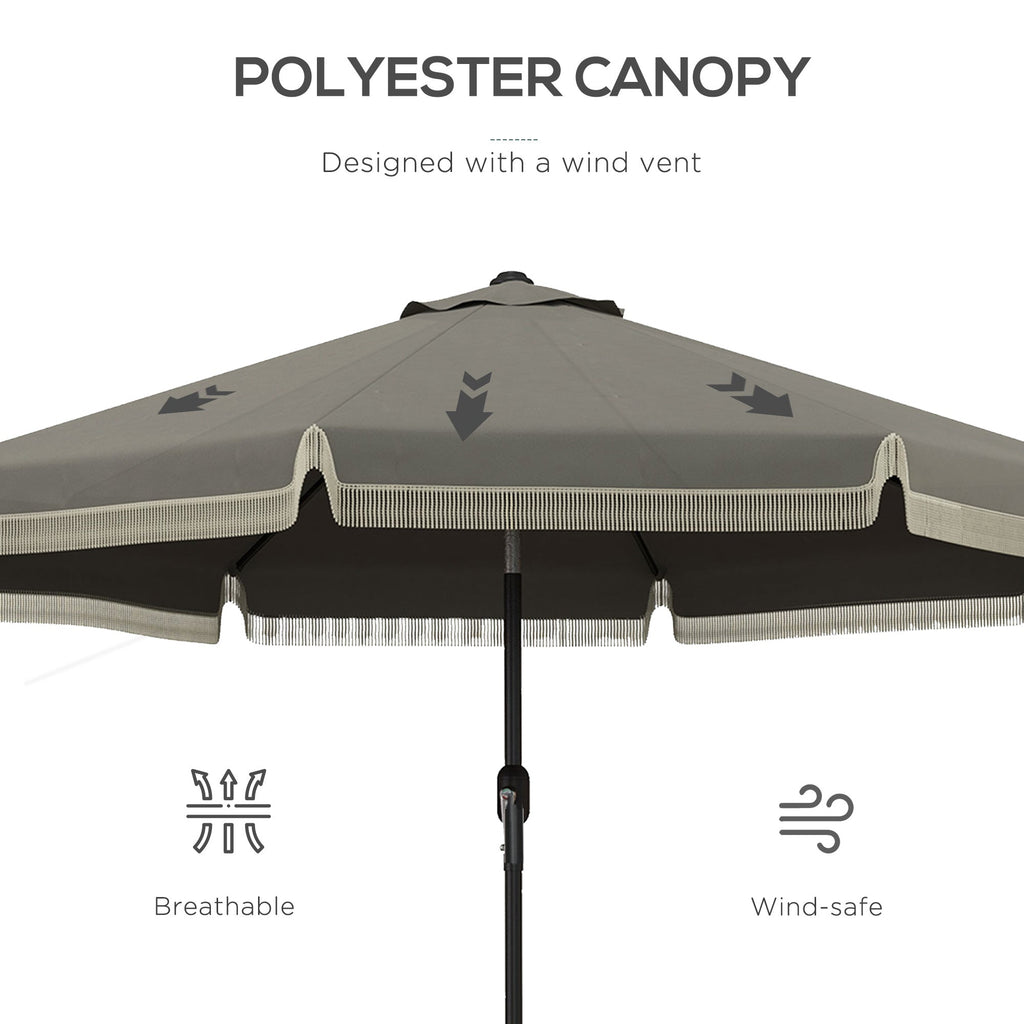 9' Fringe Edge Patio Umbrella with Push Button Tilt and Crank