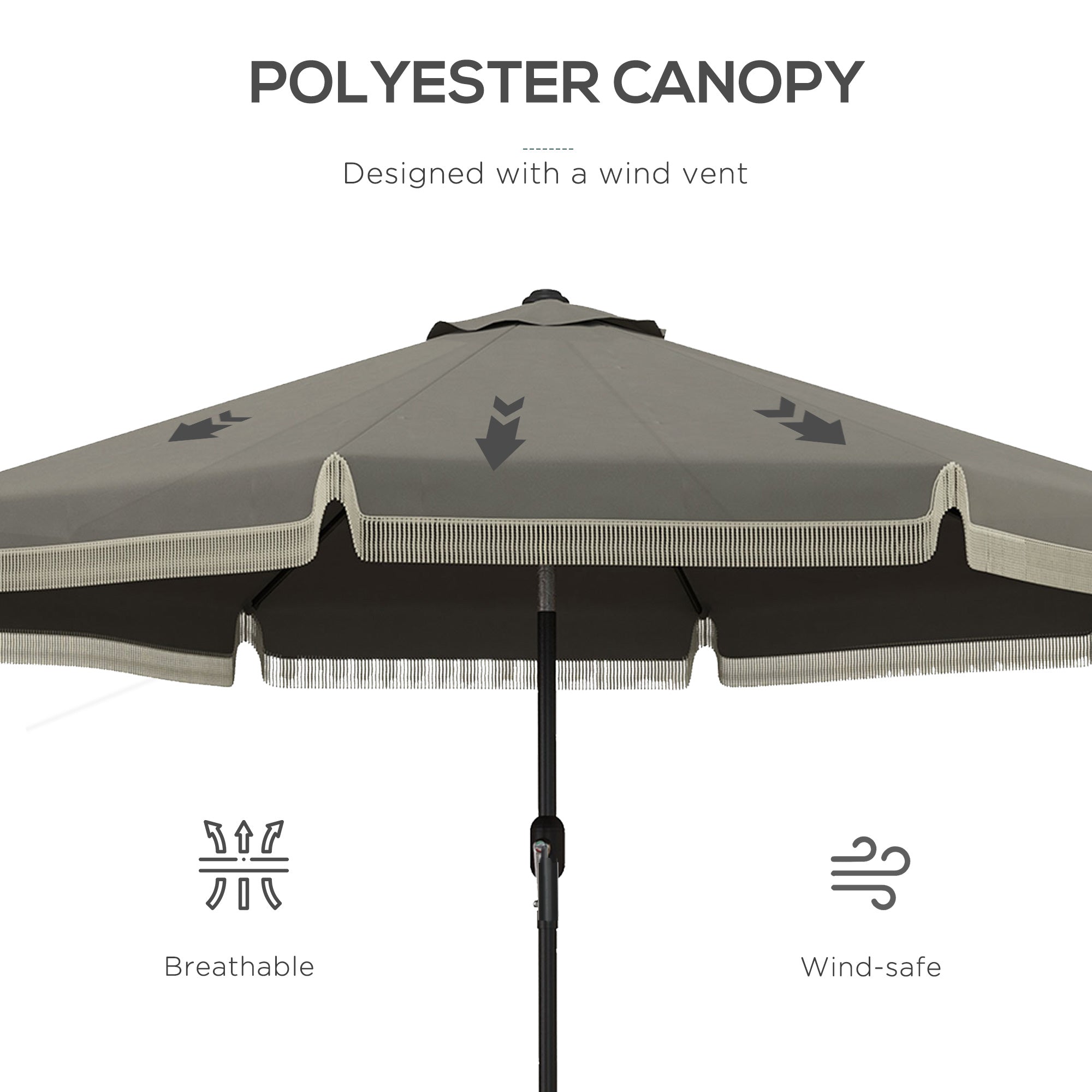 9' Fringe Edge Patio Umbrella with Push Button Tilt and Crank