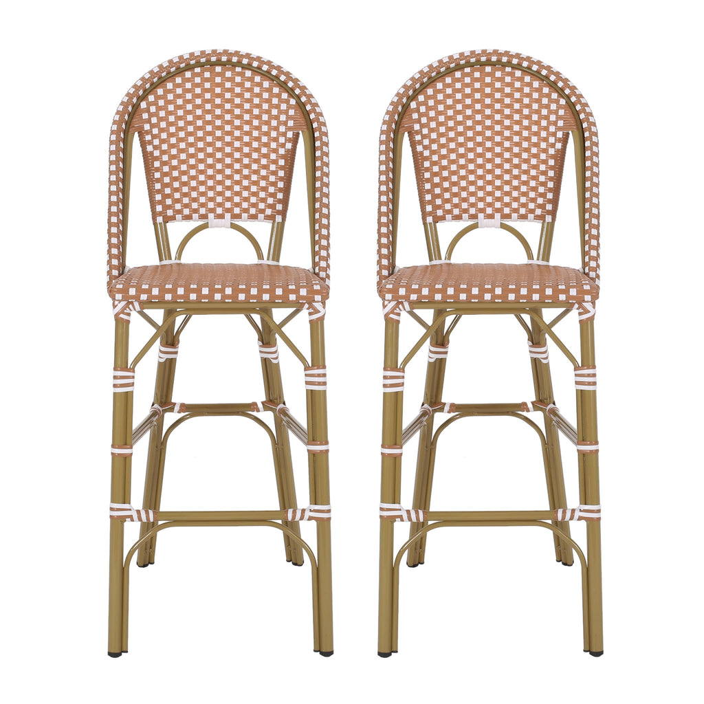 Clifftop 29.5" Outdoor Rattan Bar Stool with Aluminum Frame and Footrest, Set of 2