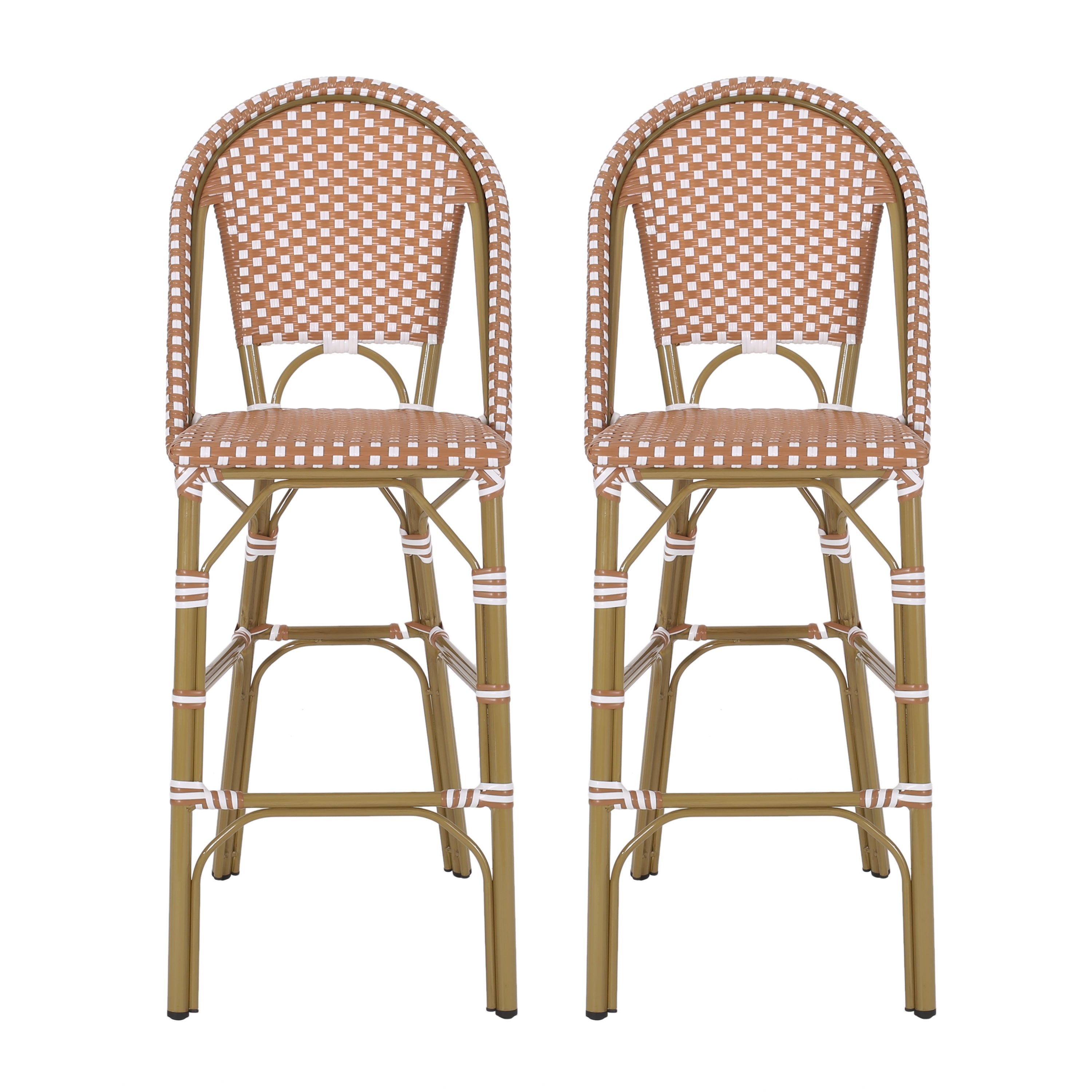 Clifftop 29.5" Outdoor Rattan Bar Stool with Aluminum Frame and Footrest, Set of 2