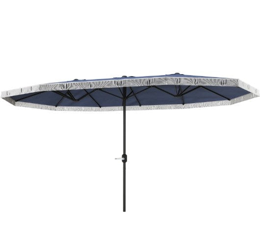 Oversized Fringe Trim Patio Umbrella with Crank Handle