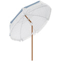 7' Nautical Stripe & Fringe Outdoor Patio Umbrella with Tilt