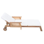 Retro Acacia Wood Outdoor Sunlounge with Wheels & 3-Position Backrest